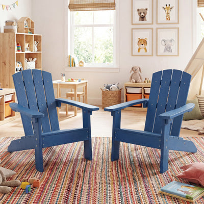 Set of 2 Kid's Adirondack Chair with with High Backrest and Armrests-Navy