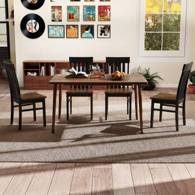 Set of 2 Kitchen Armless Dining Chairs with Slatted High Backrests-Black