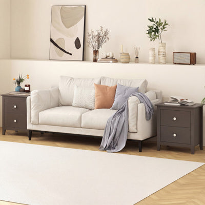 Set of 2 Modern Nightstand with two Drawers for Small Spaces-Rustic Brown