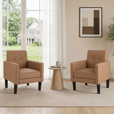 Set of 2 PU Leather Modern Accent Chair with Removable Seat Cushion-Brown