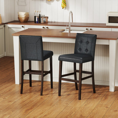 Set of 2 PVC Leather Bar Stools with Solid Wood Legs