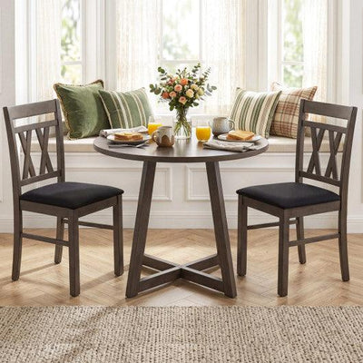 Set of 2 Modern Linen Style Upholstered Kitchen Chairs-Gray