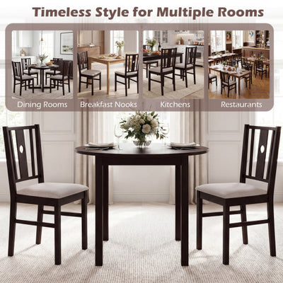 Set of 2 Rubber Wood Kitchen Chairs with Fabric Padded Seat -Coffee