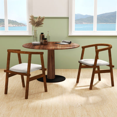 Set of 2 Solid Rubber Wood Dining Room Chairs with Wrap-around Armrest-Walnut