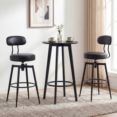 Set of 2 Swivel Barstools Faux Leather with Upholstered Seat and Back-Black
