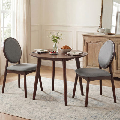 Set of 2 Upholstered Linen Fabric Kitchen Side Chairs with Padded Seat-Gray
