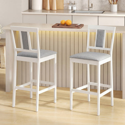 Set of 2 Upholstered Barstool 29.5 Inch Bar Height with Solid Rubber Wood Frame-White