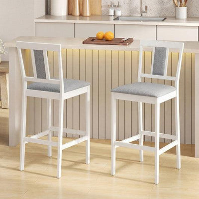 Set of 2 Upholstered Barstool 29.5 Inch Bar Height with Solid Rubber Wood Frame-White