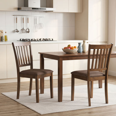 Set of 2 Wooden Dining Chairs Upholstered Kitchen Chairs with Rubber Wood Frame-Brown
