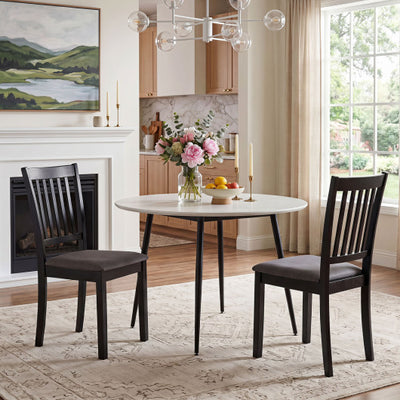 Set of 2 Wooden Dining Chairs Upholstered Kitchen Chairs with Rubber Wood Frame-Black
