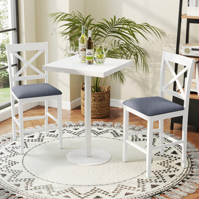 Set of 2 X-Back Bar Stools with Upholstered Cushioned Seats-White