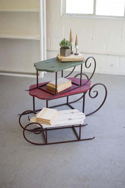 Set of 3 Painted Wood and Metal Sleighs