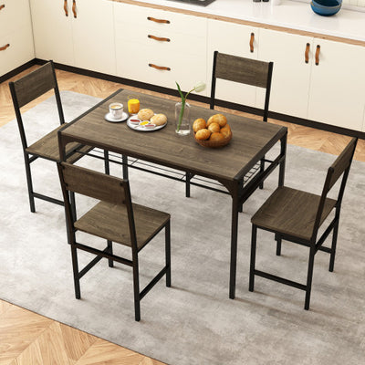 Set of 4 Dining Chairs with Metal Legs and Slanted Back-Gray
