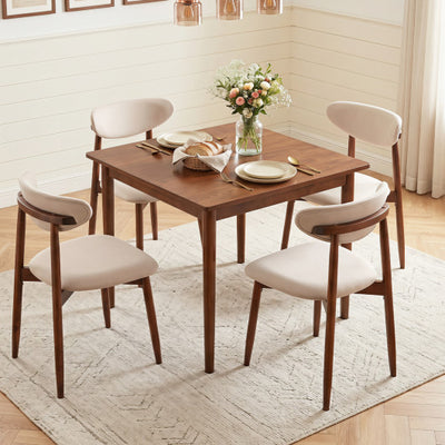 Set of 4 Fabric Upholstered Dining Chairs with Curved Backs-Beige