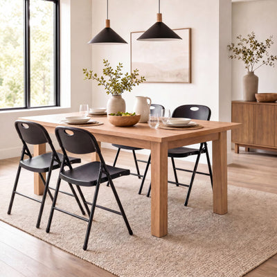 Set of 4 Foldable Plastic Chairs with Ergonomic Backrest-Black