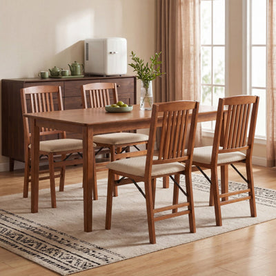 Set of 4 Foldable Upholstered Kitchen Chairs with Padded Seat-Beige