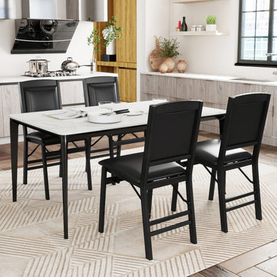 Set of 4 Folding Dining Chairs with Padded Seat and High Backrest-Black