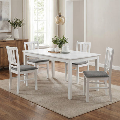 Set of 4 Linen Style Upholstered Kitchen Chairs with Wood Frames-White
