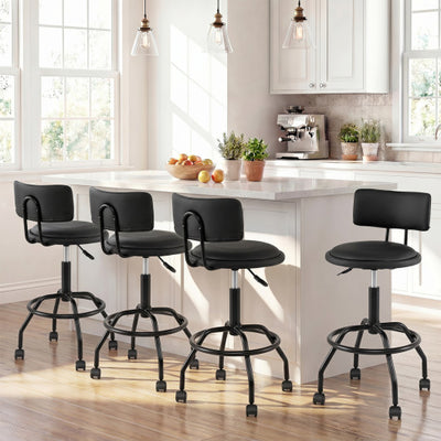 Set of 4 Modern Swivel Height Adjustable Bar Stool with Backrest-Black
