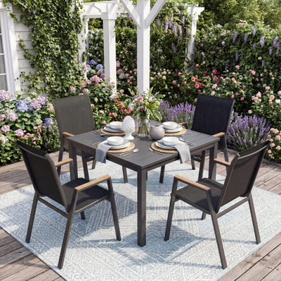 Set of 4 Stackable Patio Chairs with High Backs for Backyard 400 LBS-Black