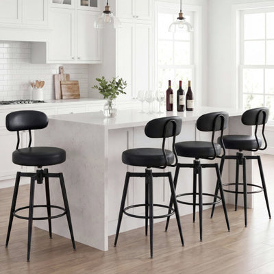 Set of 4 Swivel Barstools Faux Leather with Upholstered Seat and Back-Black