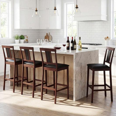 Set of 4 Upholstered Barstool 29.5 Inch Bar Height with Solid Rubber Wood Frame-Walnut