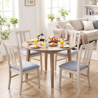 Set of 4 Wooden Upholstered Dining Chairs with High Curved Back-Gray