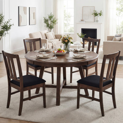 Set of 4 Wooden Upholstered Dining Chairs with High Curved Back-Walnut