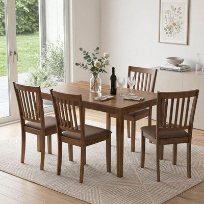 Set of 4 Wooden Upholstered Dining Chairs with Rubber Wood Frame-Brown