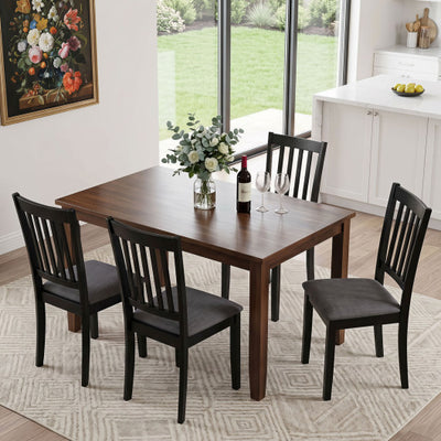 Set of 4 Wooden Upholstered Dining Chairs with Rubber Wood Frame-Black
