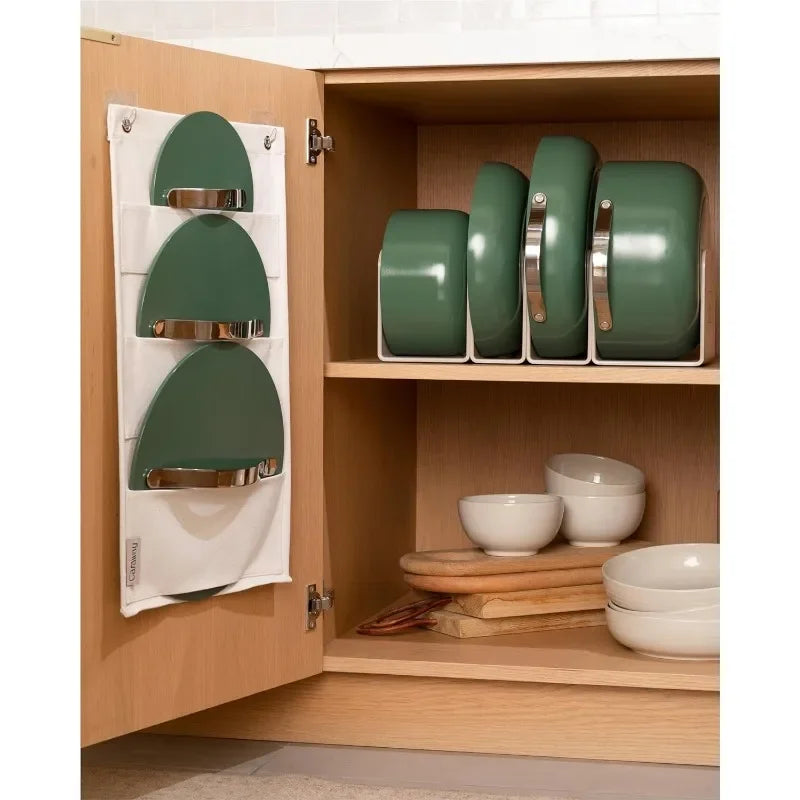 Nonstick Ceramic Cookware Set (12 Piece) Pots, Pans, Lids and Kitchen Storage - Non Toxic - Oven Safe & Compatible
