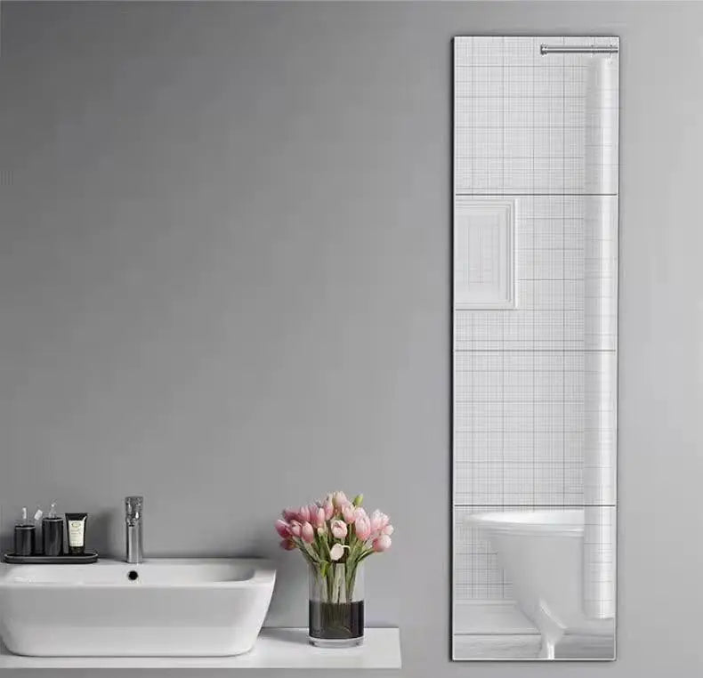 4pcs Self Adhesive Acrylic Mirror Flexible Waterproof Stickers Tiles for Art Door Wardrobe Wall Bathroom Decor Home Mirror Decal