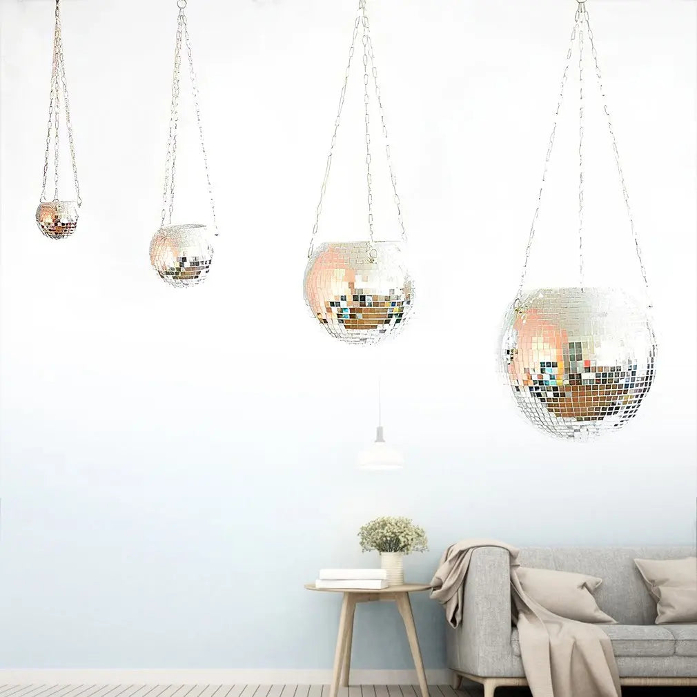 10CM Disco Ball Hanging Flower Pot Indoor Plants Bohemian Style Flower Planter Pots Rope Mirror Hanging Basket Garden Decor Vase