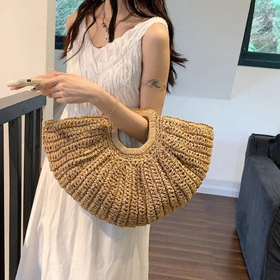 Half Moon Design Basket Beach Straw Bag