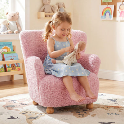 Sherpa Kids Sofa Comfy Toddler Armchair with Solid Rubber Wood Legs-Light Pink