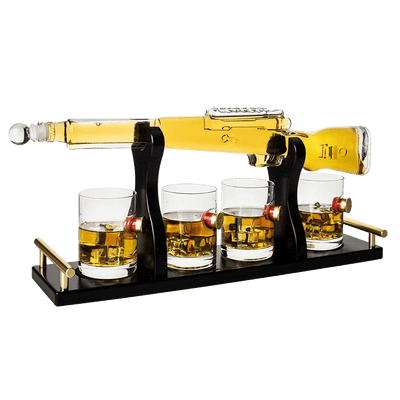 Shotgun Gun Large Whiskey & Wine Decanter Set Bullet Glasses - Limited Edition Elegant Rifle Gun Whiskey Decanter 22.5