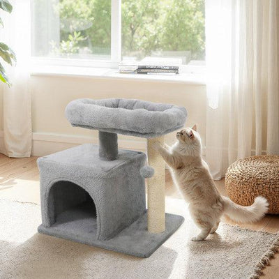 Small Cat Tree with Large Padded Plush Perch for Indoor Cats-Light Gray
