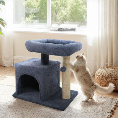 Small Cat Tree with Large Padded Plush Perch for Indoor Cats-Dark Gray