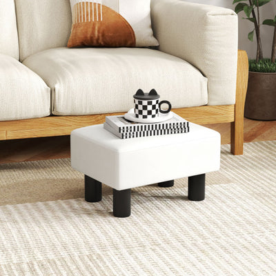 Small PU Leather Rectangular Seat Ottoman Footstool-White
