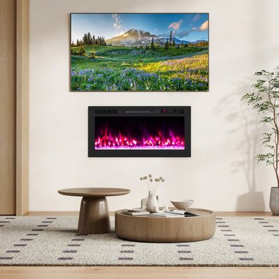 Smart WiFi Electric Fireplace Wall Mounted & Recessed 750W/1500W Heater-36 Inch