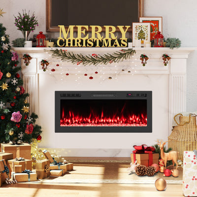 Smart WiFi Electric Fireplace Wall Mounted & Recessed 750W/1500W Heater-42 Inch