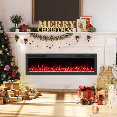 Smart WiFi Electric Fireplace Wall Mounted & Recessed 750W/1500W Heater-60 Inch