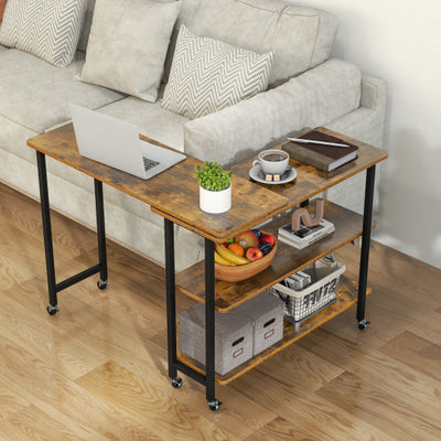Patented 360° Rotating Sofa Side Table with 2-Tier Storage Shelves-Brown