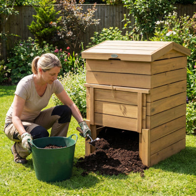 Solid Wood Compost Bin with Lockable Sliding Door and Flip-top Opening for Garden