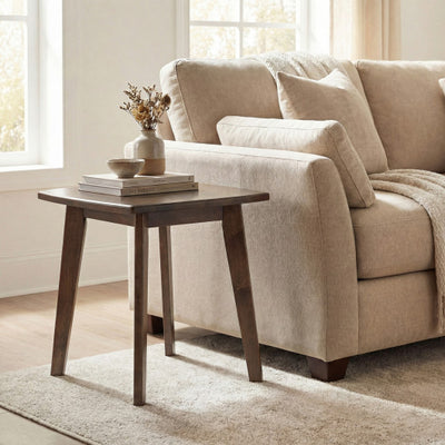 Solid Wood Side Table Square End Table with Thickened Top and Curved Edge-Walnut
