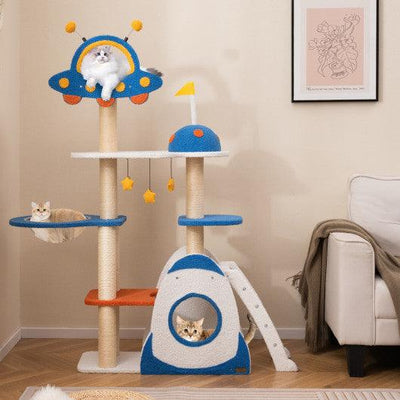 Space Theme Cat Tree Multi-level Cat Tower with Sisal Covered Scratching Posts-Multicolor