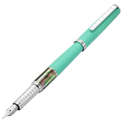 Xezo Speedmaster® Aqua Green Brass Fountain Pen (Extra Fine Nib) - With Tahitian Black Mother of Pearl