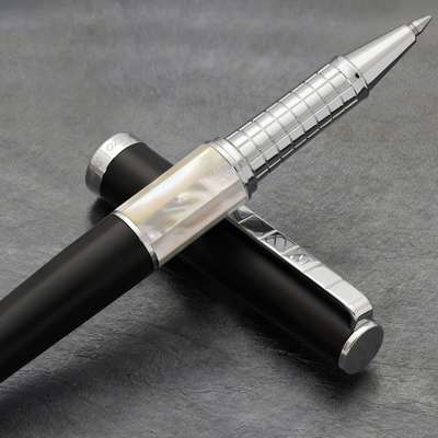 Xezo Speedmaster® Black Brass Rollerball Pen - With White Mother of Pearl