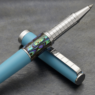 Xezo Speedmaster® Sky Blue Brass Rollerball Pen - With Paua Abalone