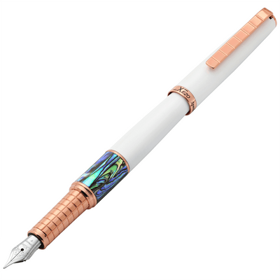 Xezo Speedmaster® White Brass Fountain Pen (Fine Nib) - With Paua Abalone & Rose Gold